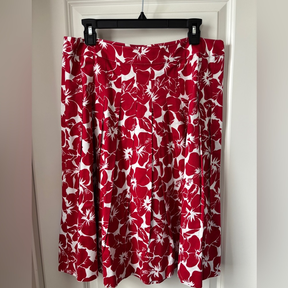 Talbots Floral Pleated Skirt, Red & White, Size 10